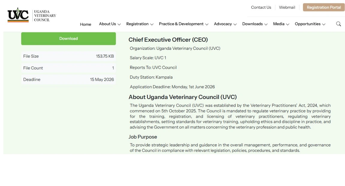 Uganda Veterinary Council (UVC) Recruitment May | Eligibility Criteria